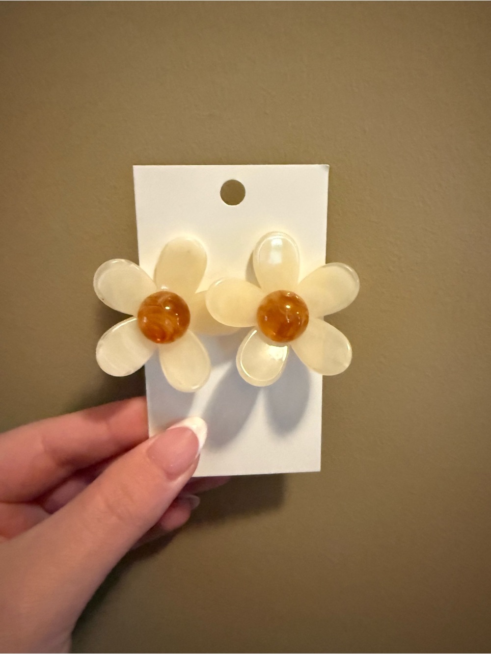 Cream & Amber Flower Stud Earrings - Women Accessories